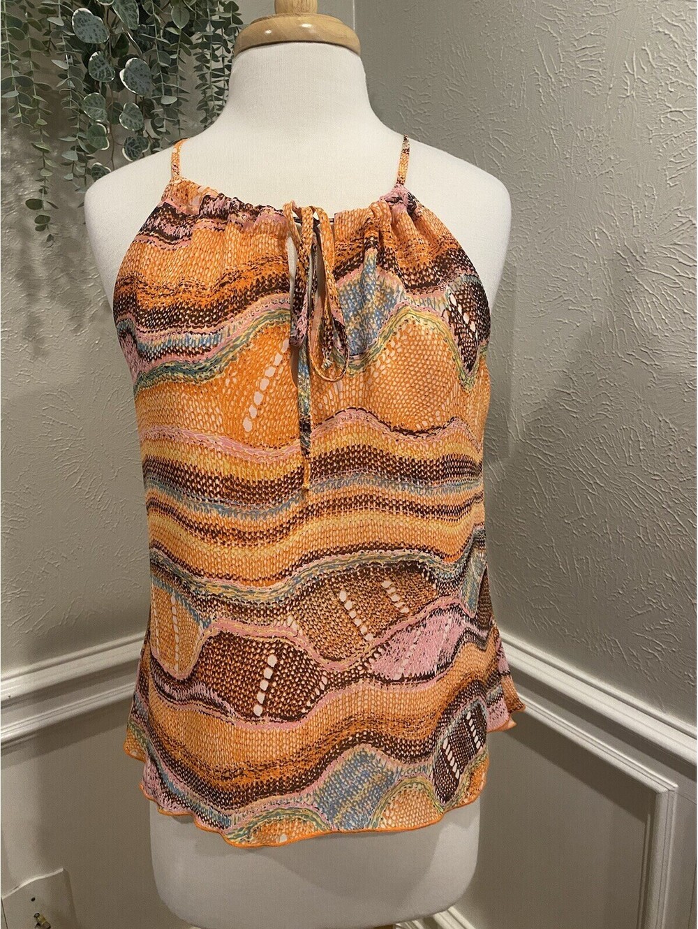 Veronica M Aztec Halter Size Medium Multicolored Orange Dot Sunset Top $98